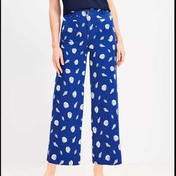 ❤️ $75 ❤️ NWT LOFT Palmer Wide Leg Crop Pants in Shell Print - Picture 2 of 6